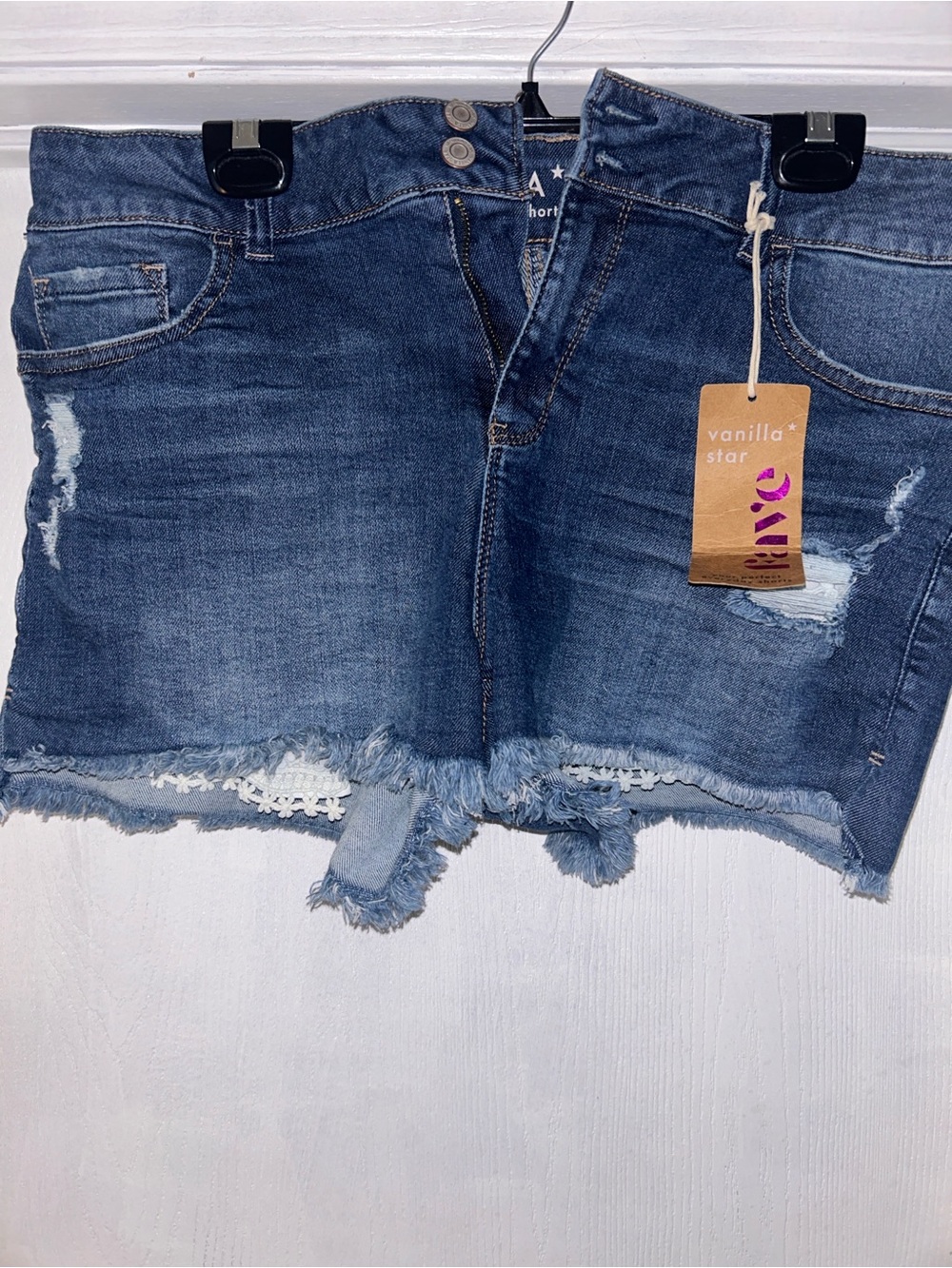 Medium Blue Distressed Denim Shorts